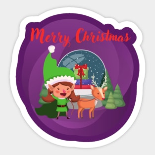 Snow globe, santa elf and reindeer Sticker